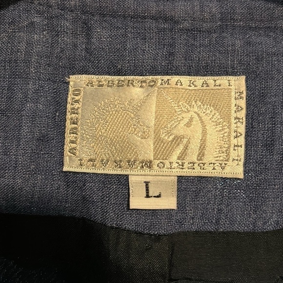 Alberto Makali blue linen open blazer size large - Picture 2 of 6